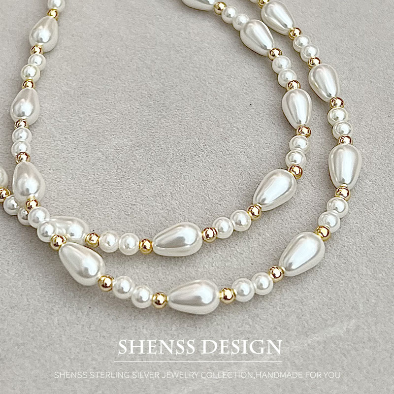 Pearl Necklace Set - エレガントなイミテーションパールウォータードロップネックレス銅メッキ14Kゴールドアクセサリー