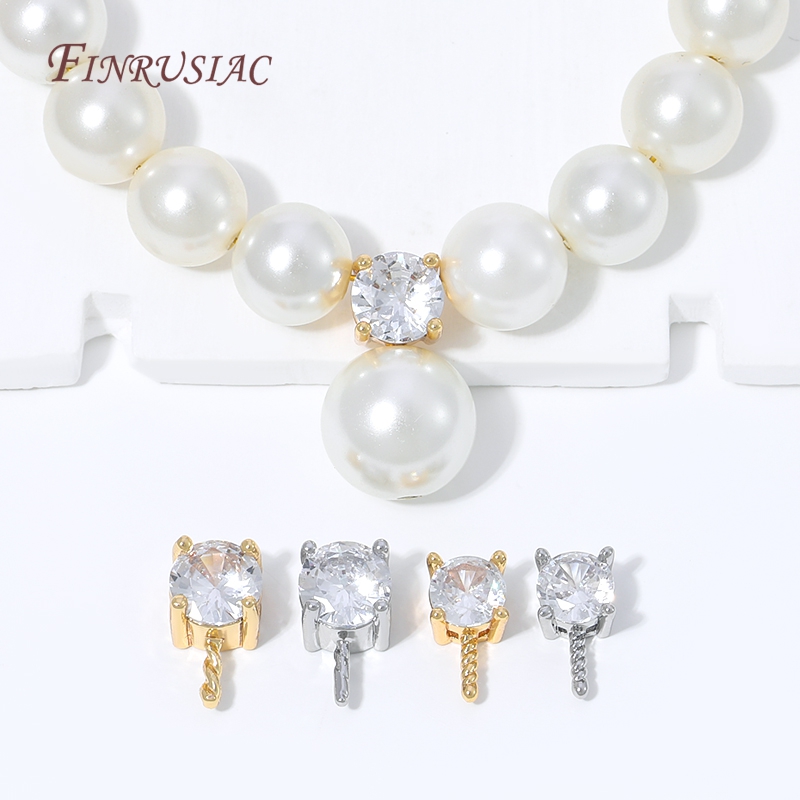 Pearl Necklace Set - 18KゴールドメッキCZプロングセットパールコネクター、ジルコン象嵌パールマウンティングアクセサリー、DIYネックレスブレスレットジュエリー製作