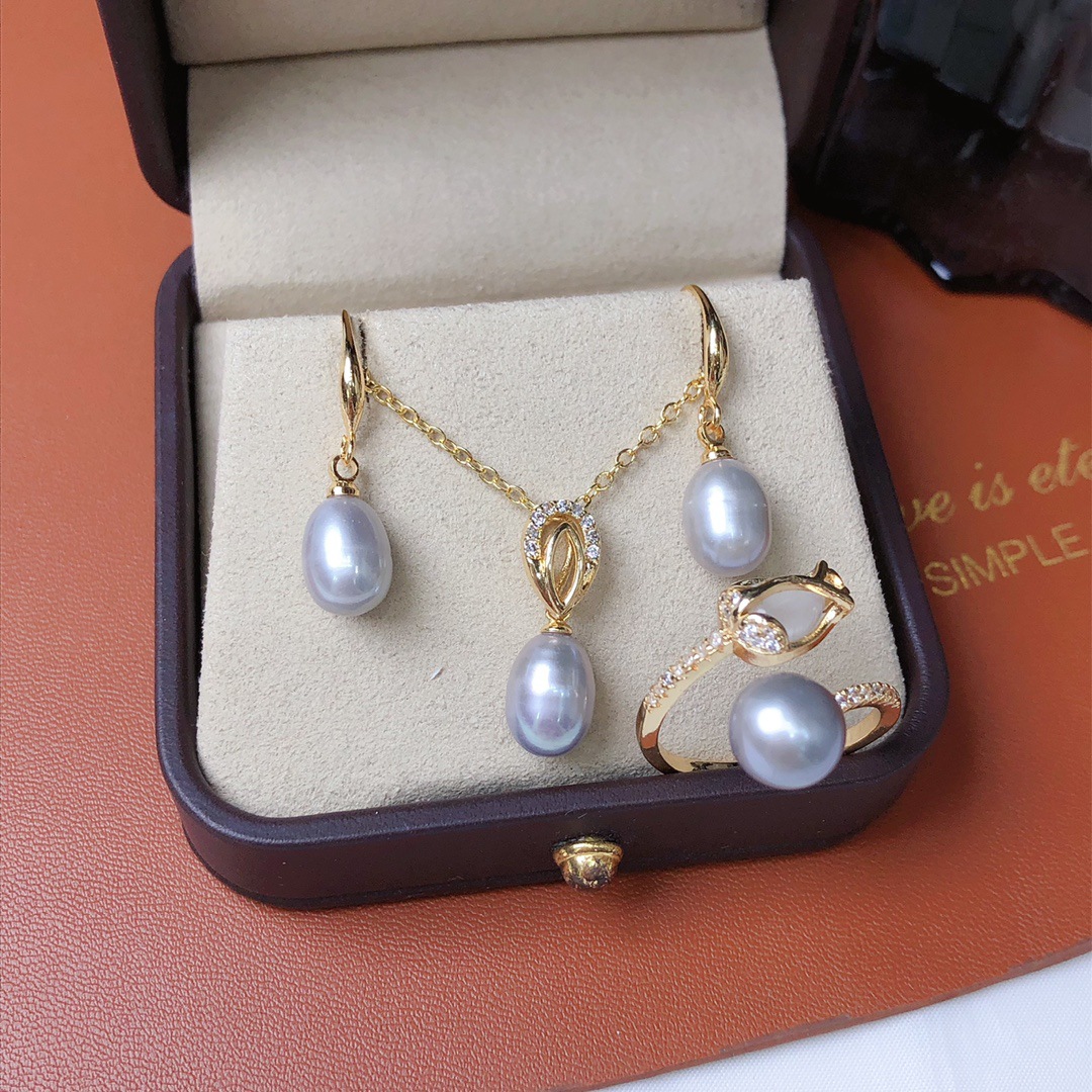 淡水パールドロップイヤリング,リングペンダント,ホワイト,グ - Pearl Necklace Set のレビューと価格