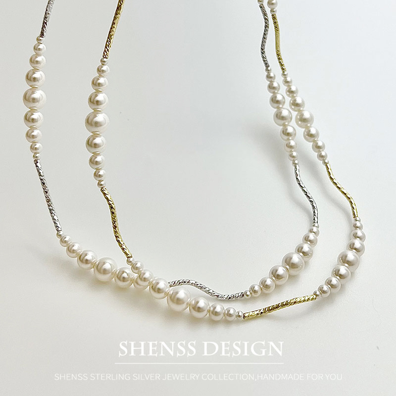銅メッキイミテーションパールショートネックレス、ブレスレット - Pearl Necklace Set のレビューと価格