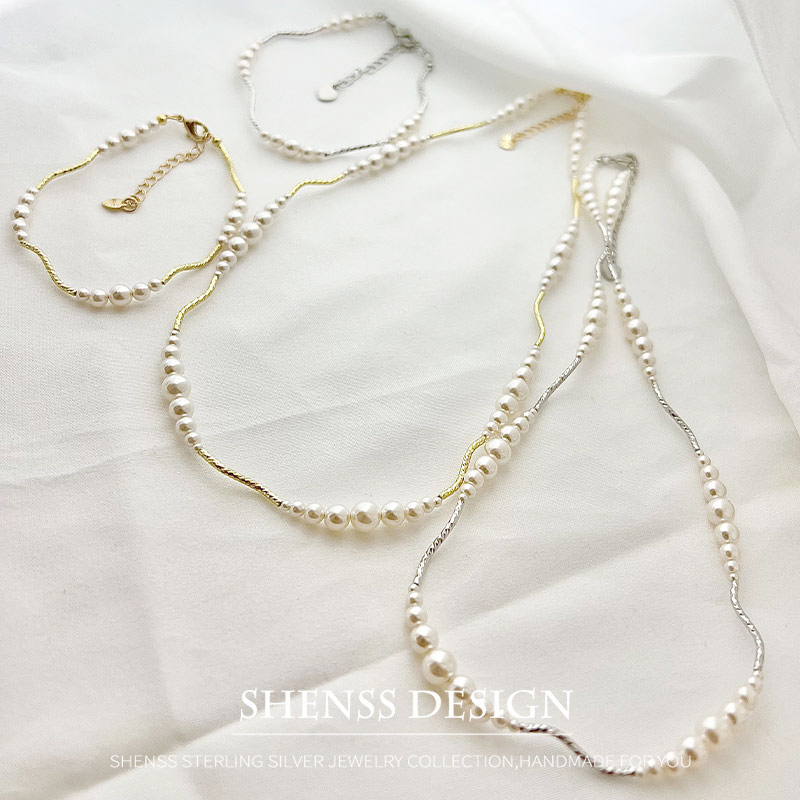 銅メッキイミテーションパールショートネックレス、ブレスレット - Pearl Necklace Set のレビューと価格