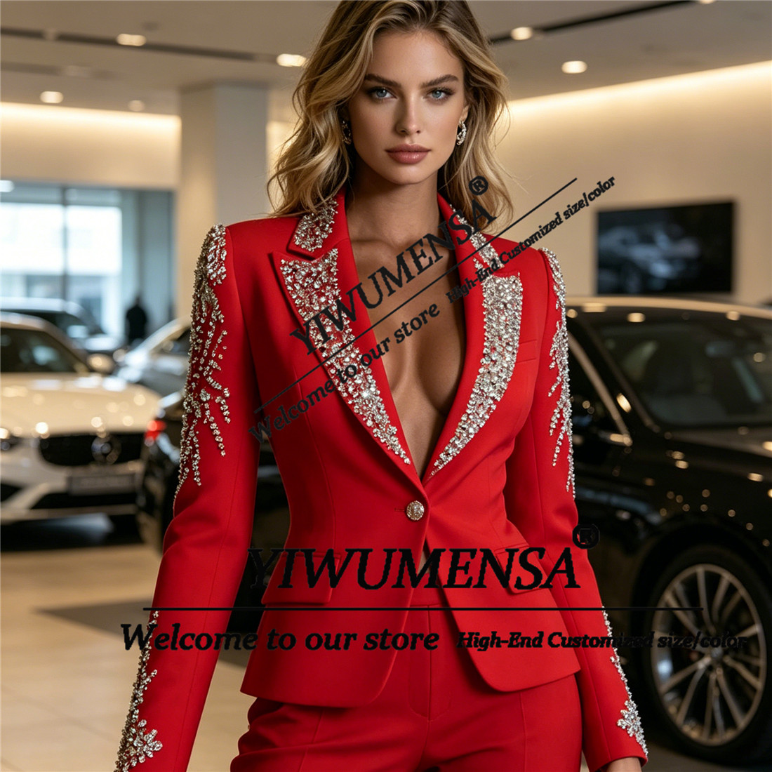 高級女性スーツ 2 ピースセットクリスタルビーズプロムブレザ - Women Formal Wear Outfits のレビューと価格