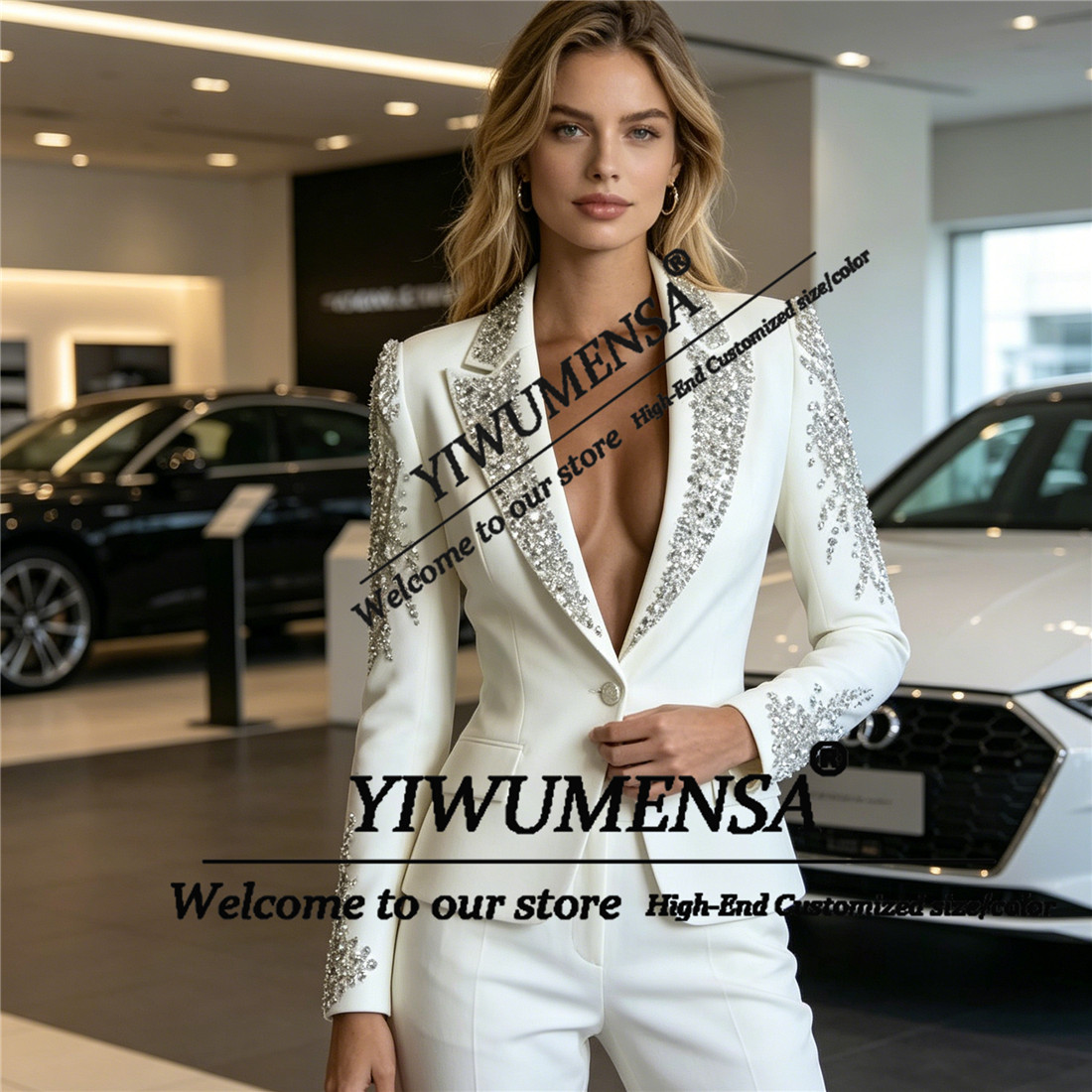 高級女性スーツ 2 ピースセットクリスタルビーズプロムブレザ - Women Formal Wear Outfits のレビューと価格