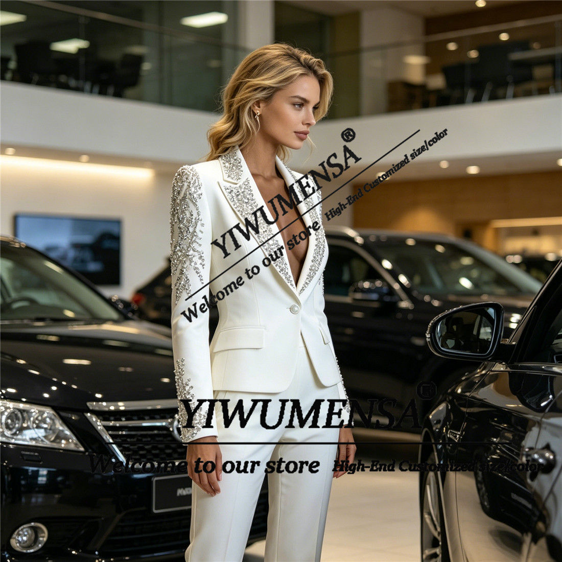 高級女性スーツ 2 ピースセットクリスタルビーズプロムブレザ - Women Formal Wear Outfits のレビューと価格