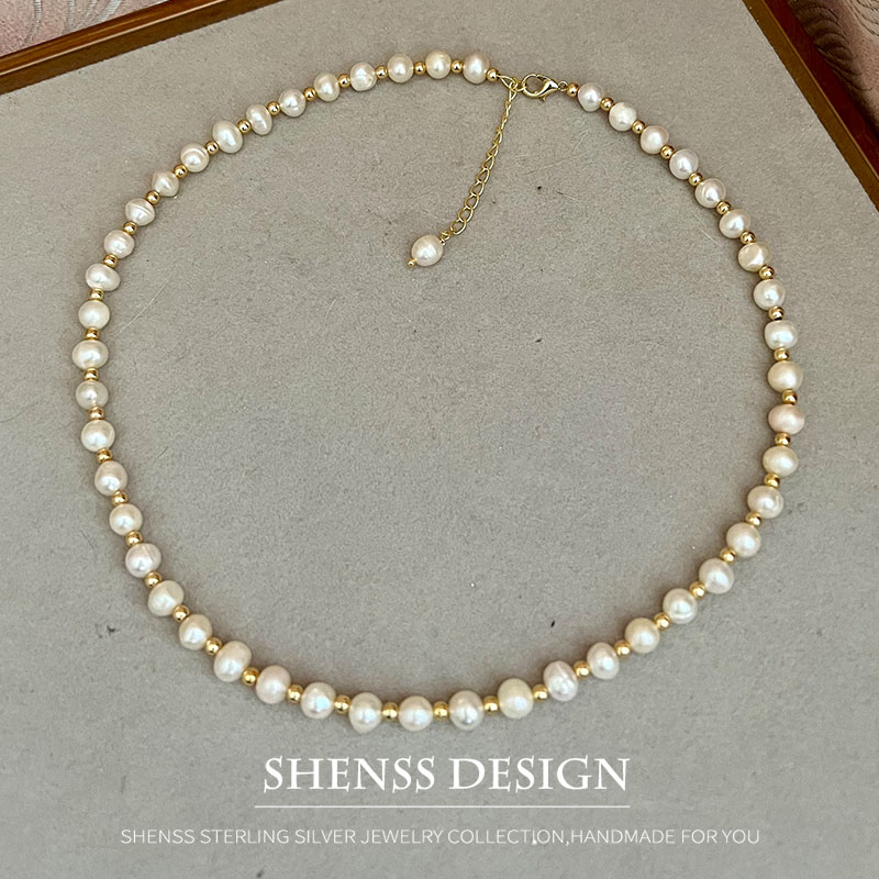 女性用の銅メッキのクラシックな淡水パールネックレス,14k, - Pearl Necklace Set のレビューと価格
