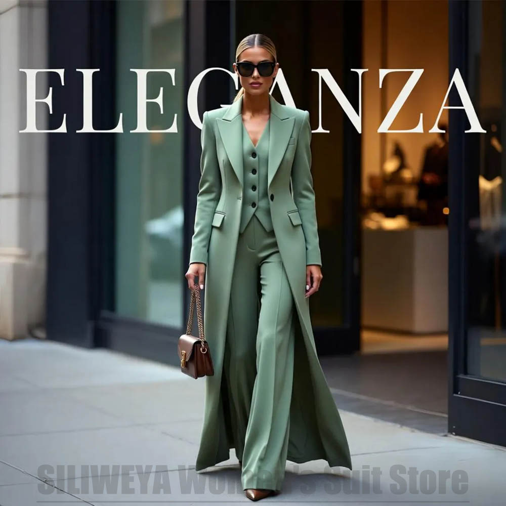 シックなレディーススーツ3点セット、ピークドラペル、ワンボタ - Women Formal Wear Outfits のレビューと価格