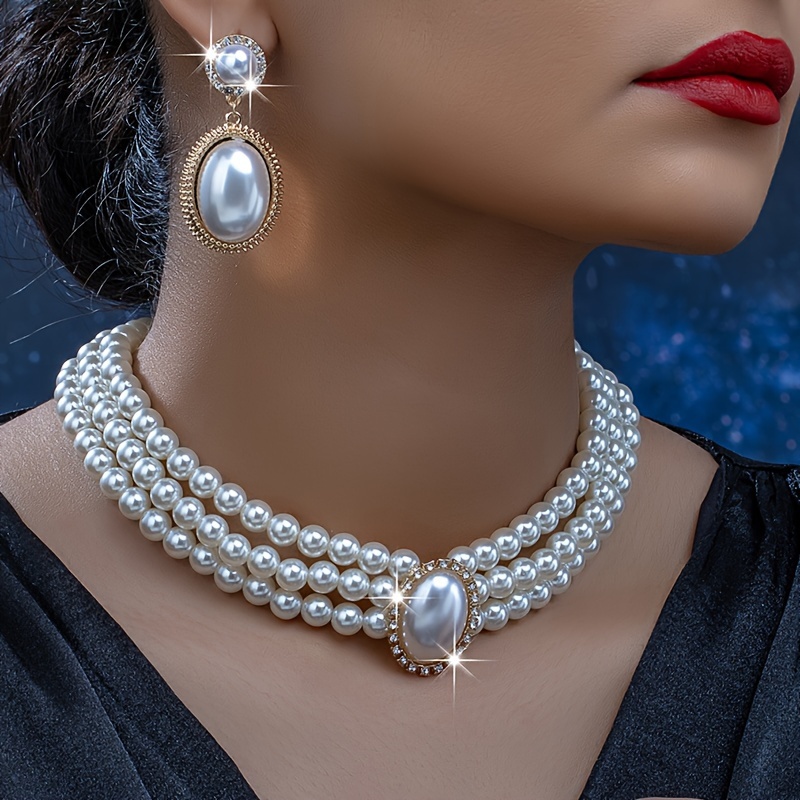 スタイリッシュなイミテーションパールネックレスとスタイリッシ - Pearl Necklace Set のレビューと価格