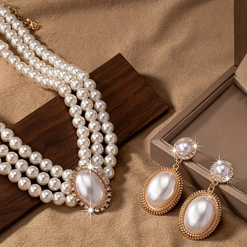 スタイリッシュなイミテーションパールネックレスとスタイリッシ - Pearl Necklace Set のレビューと価格