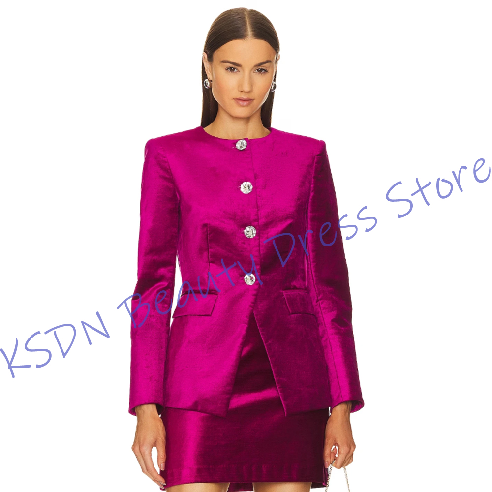 シックな女性用シングルブレストスーツ ホットピンクサテン ツ - Women Formal Wear Outfits のレビューと価格