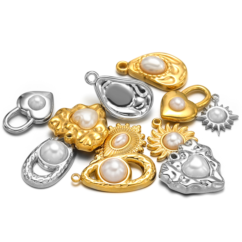 5 個ステンレス鋼模造パールロックハート太陽ネックレスチャー - Pearl Necklace Set のレビューと価格