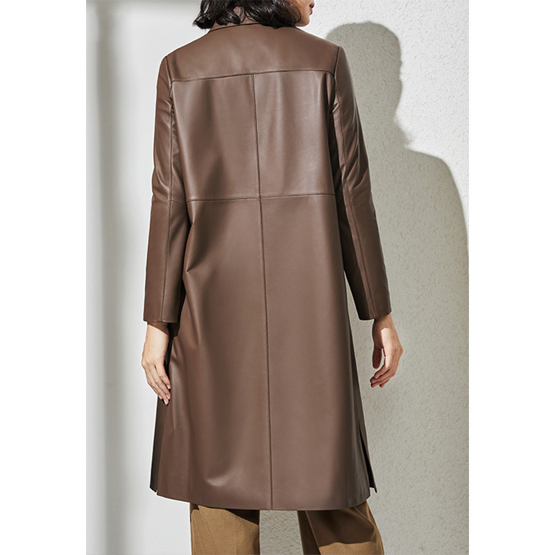 レディース大きいサイズレザートレンチコートOLラペル本革ロン - Large Women'S Formal Wear のレビューと価格