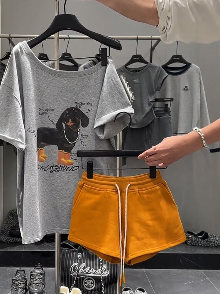 アメリカンスタイルの夏服 レディース Tシャツ ショーツセッ - Pearl Necklace Set のレビューと価格